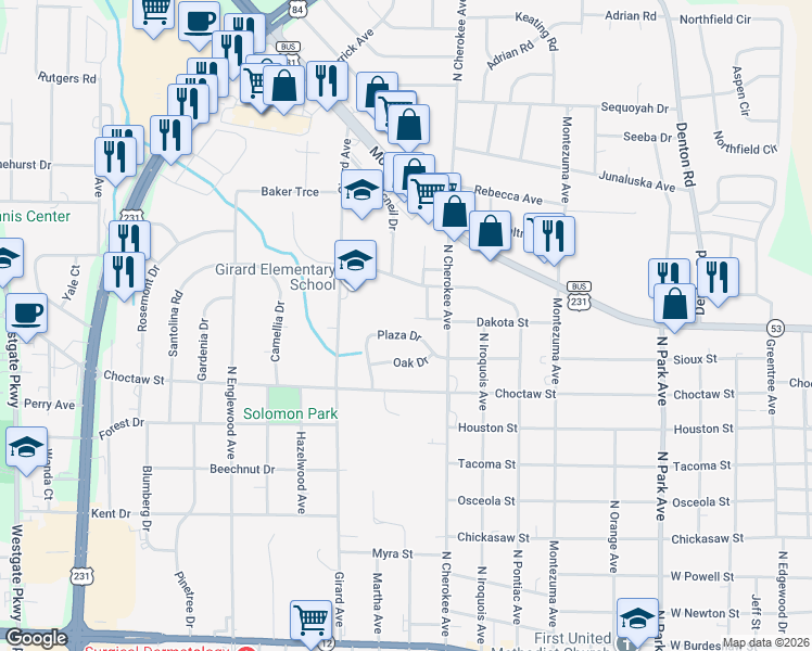 map of restaurants, bars, coffee shops, grocery stores, and more near 1512 Plaza Drive in Dothan