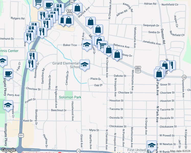 map of restaurants, bars, coffee shops, grocery stores, and more near 1512 Plaza Drive in Dothan