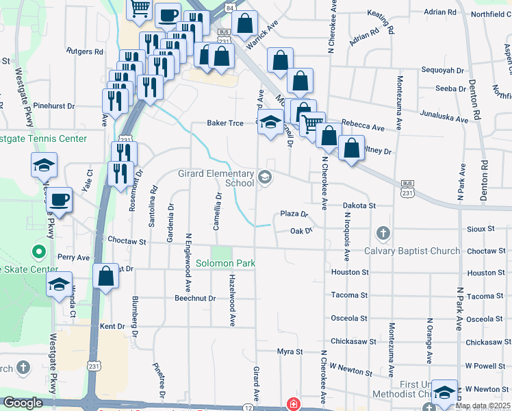 map of restaurants, bars, coffee shops, grocery stores, and more near 522 Girard Avenue in Dothan