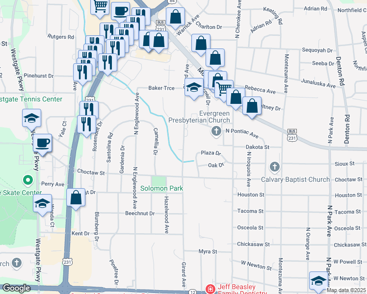 map of restaurants, bars, coffee shops, grocery stores, and more near 522 Girard Avenue in Dothan