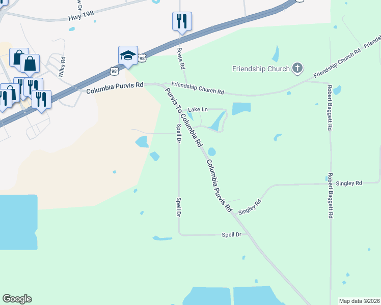 map of restaurants, bars, coffee shops, grocery stores, and more near 42-170 Spell Drive in Columbia