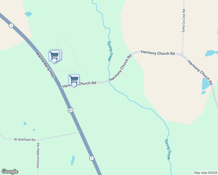 map of restaurants, bars, coffee shops, grocery stores, and more near Harmony Church Road in Colquitt