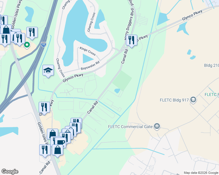 map of restaurants, bars, coffee shops, grocery stores, and more near 760 Canal Rd in Brunswick