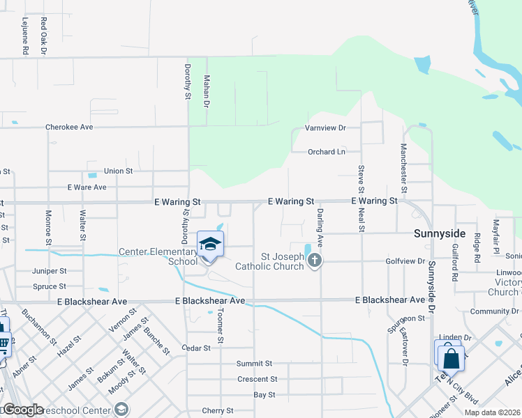 map of restaurants, bars, coffee shops, grocery stores, and more near 2272 Riverside Avenue in Waycross