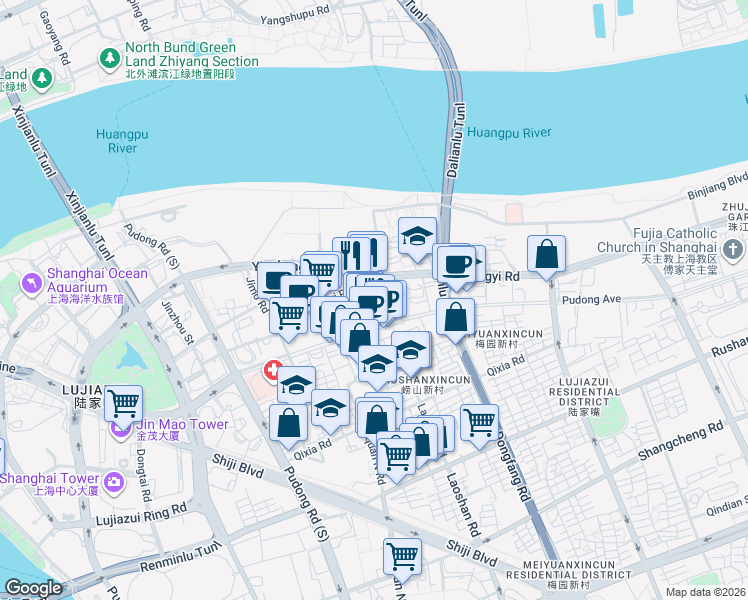 map of restaurants, bars, coffee shops, grocery stores, and more near in Shanghai