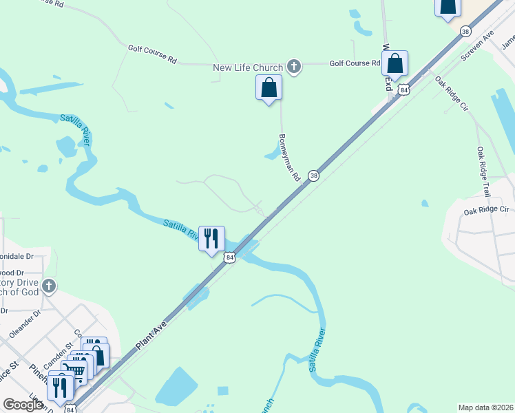 map of restaurants, bars, coffee shops, grocery stores, and more near 1283 U.S. 84 in Blackshear