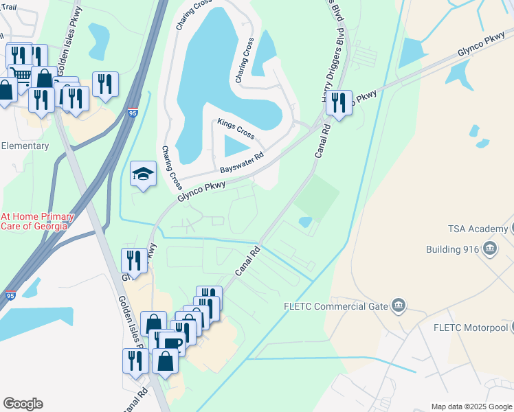 map of restaurants, bars, coffee shops, grocery stores, and more near 1530 Sawgrass Village Parkway in Brunswick