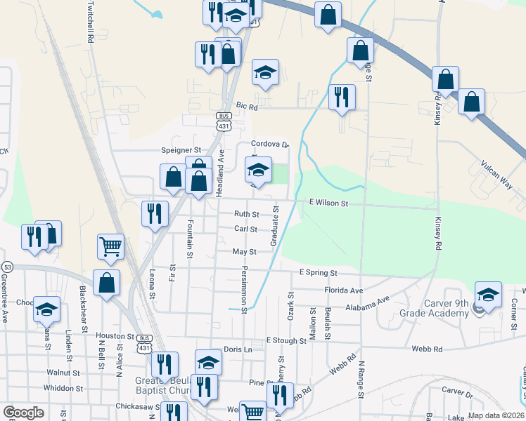 map of restaurants, bars, coffee shops, grocery stores, and more near 211 Ruth St in Dothan