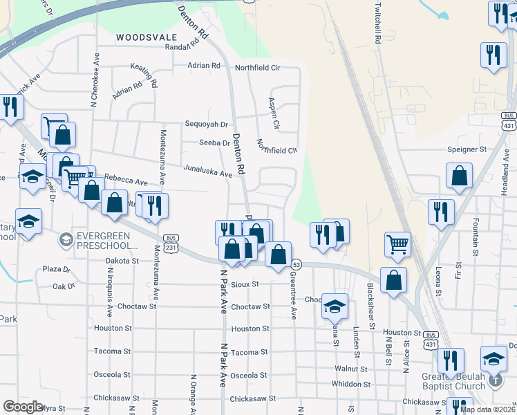 map of restaurants, bars, coffee shops, grocery stores, and more near 1403 Greenwood Drive in Dothan