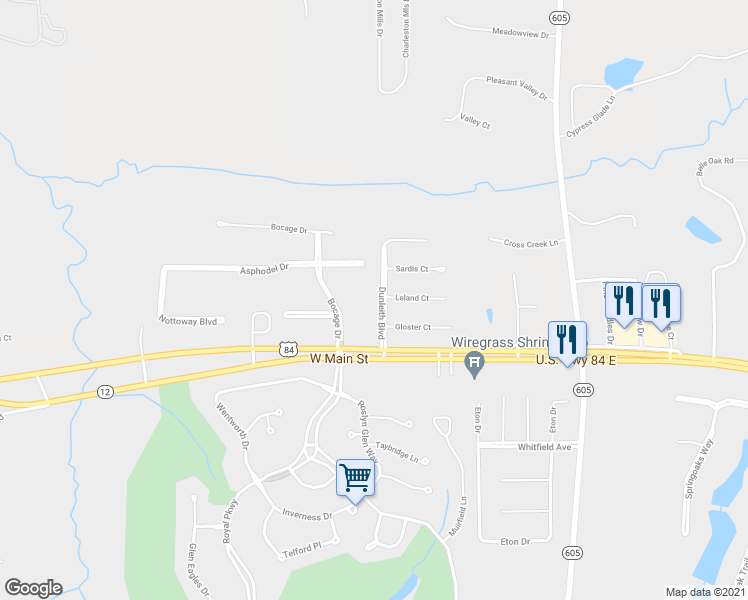 map of restaurants, bars, coffee shops, grocery stores, and more near 205 Dunleith Blvd in Dothan