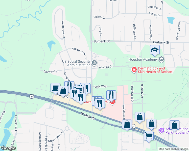 map of restaurants, bars, coffee shops, grocery stores, and more near 520 John D Odom Road in Dothan