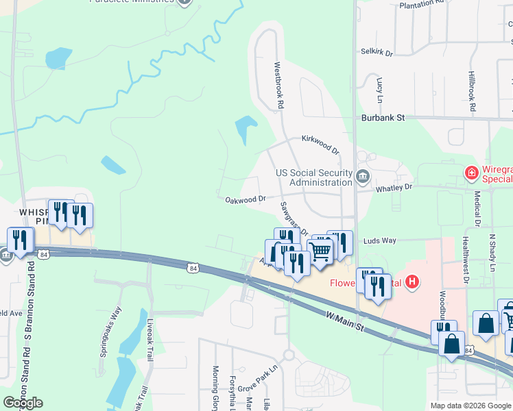 map of restaurants, bars, coffee shops, grocery stores, and more near 405 Oakwood Drive in Dothan