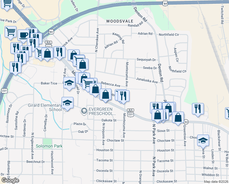 map of restaurants, bars, coffee shops, grocery stores, and more near 407 Gwaltney Drive in Dothan