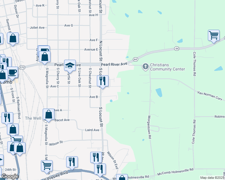 map of restaurants, bars, coffee shops, grocery stores, and more near 1000-1044 Warren Krout Road in McComb