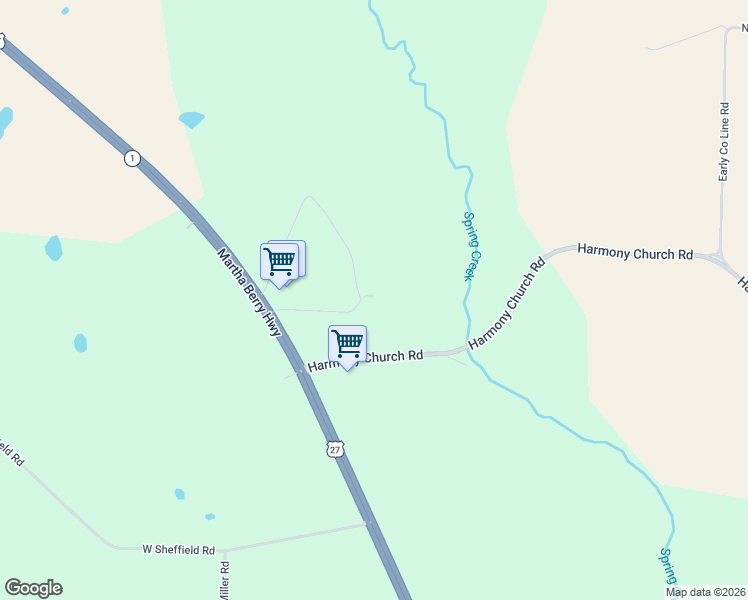 map of restaurants, bars, coffee shops, grocery stores, and more near 50 Peace Valley Lane in Colquitt