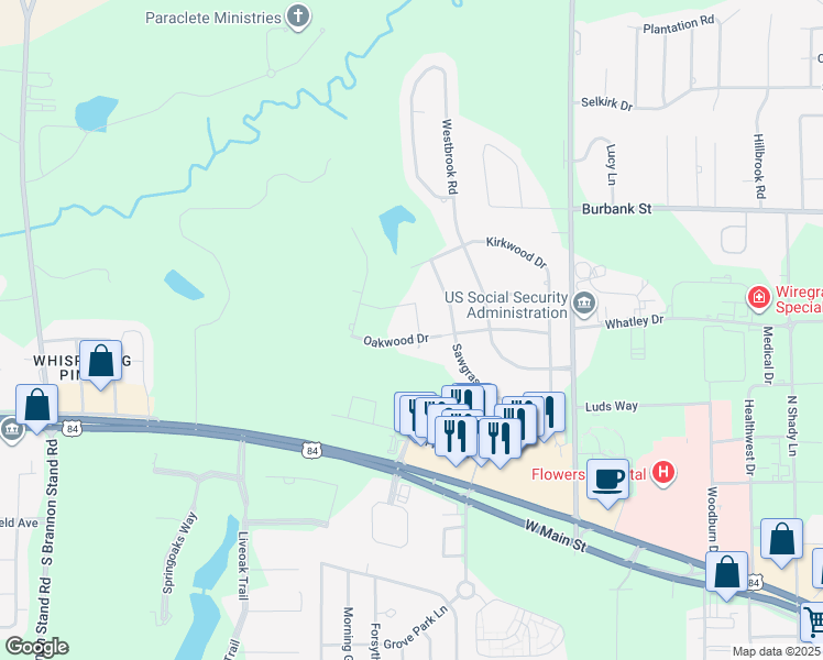 map of restaurants, bars, coffee shops, grocery stores, and more near 102 Ayreswood Drive in Dothan