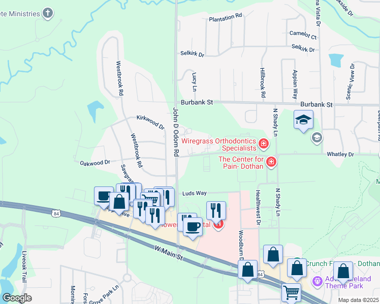 map of restaurants, bars, coffee shops, grocery stores, and more near 1752 Whatley Drive in Dothan