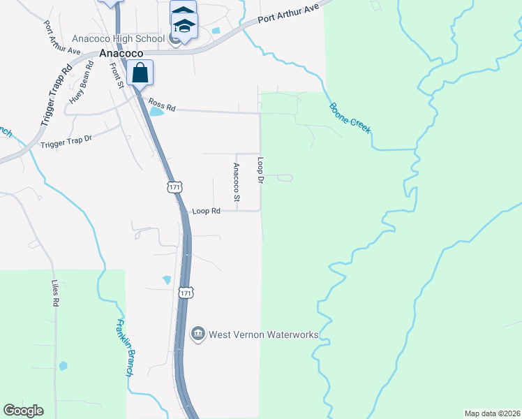map of restaurants, bars, coffee shops, grocery stores, and more near 243 Loop Drive in Anacoco