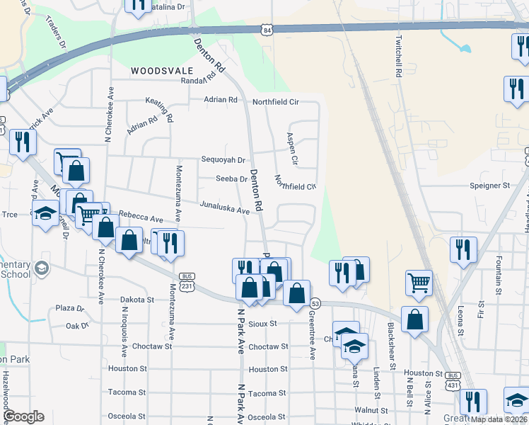 map of restaurants, bars, coffee shops, grocery stores, and more near 228 Sherwood Drive in Dothan