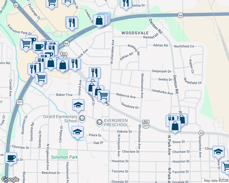 map of restaurants, bars, coffee shops, grocery stores, and more near 504 Rebecca Avenue in Dothan