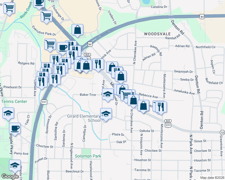 map of restaurants, bars, coffee shops, grocery stores, and more near 710 Mcneil Drive in Dothan