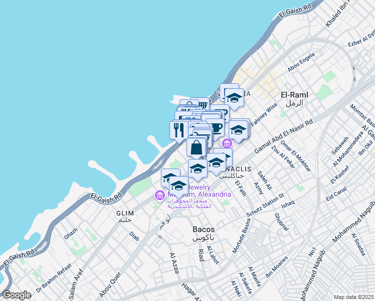 map of restaurants, bars, coffee shops, grocery stores, and more near in El Raml 1