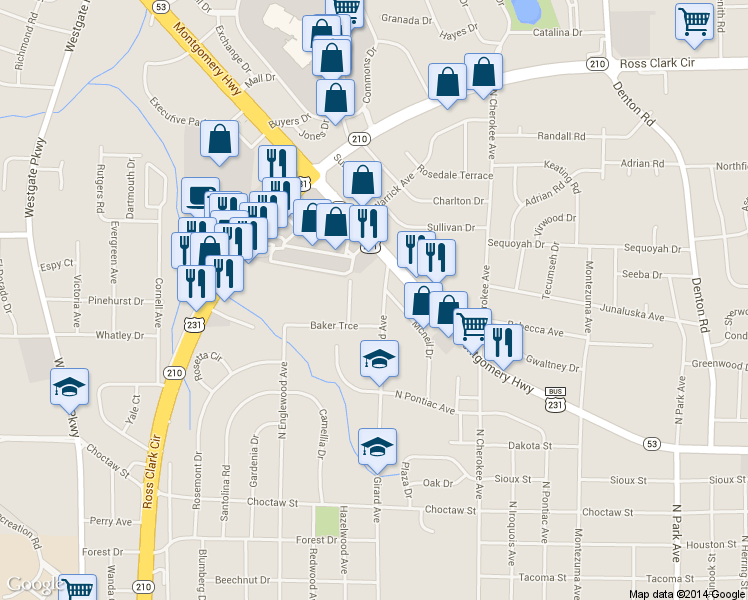 map of restaurants, bars, coffee shops, grocery stores, and more near 805 Girard Avenue in Dothan