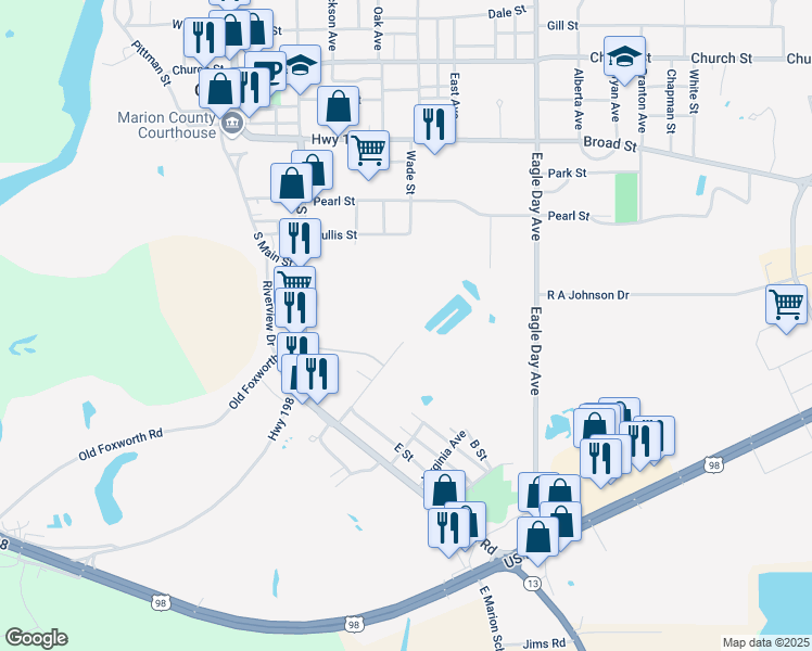 map of restaurants, bars, coffee shops, grocery stores, and more near 730 Mississippi Road in Columbia
