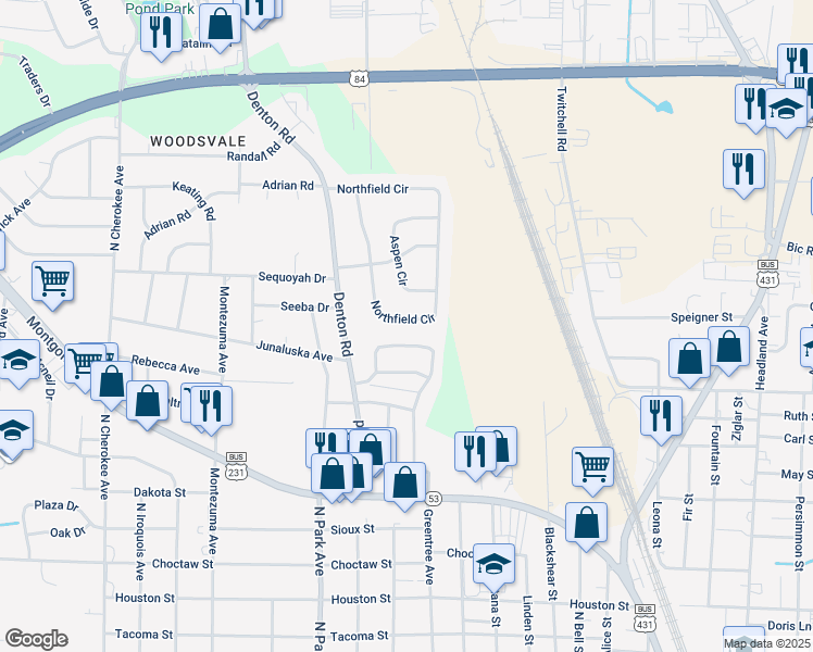 map of restaurants, bars, coffee shops, grocery stores, and more near 1018 Northfield Circle in Dothan