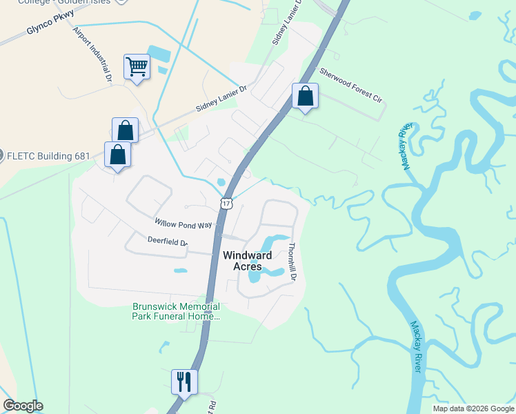 map of restaurants, bars, coffee shops, grocery stores, and more near 312 Bushoan Road in Brunswick