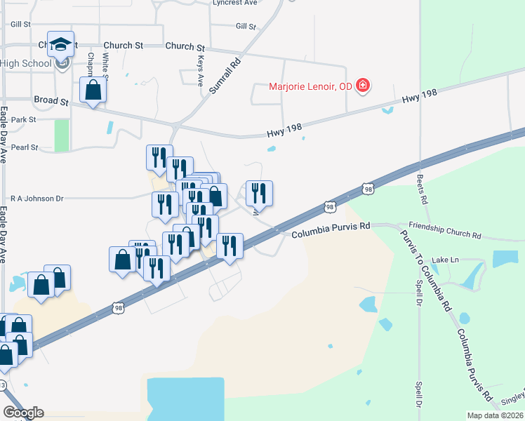 map of restaurants, bars, coffee shops, grocery stores, and more near 9 Wilks Road in Columbia