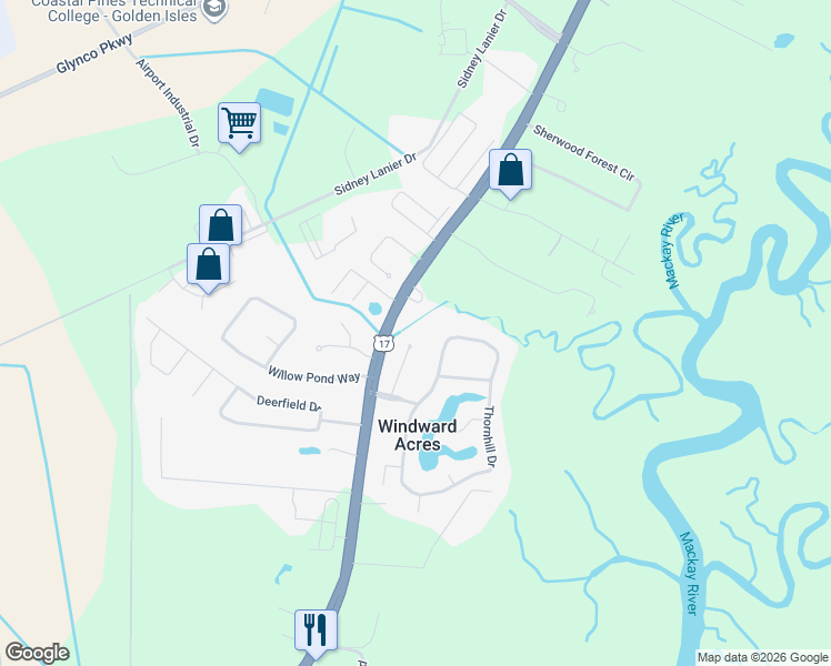 map of restaurants, bars, coffee shops, grocery stores, and more near 312 Bushoan Road in Brunswick