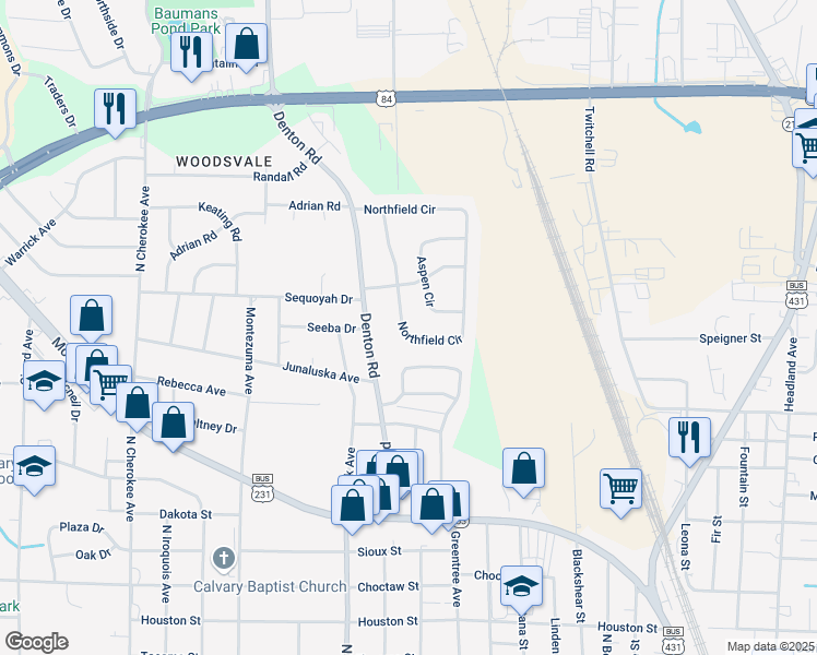 map of restaurants, bars, coffee shops, grocery stores, and more near 1009 Northfield Circle in Dothan