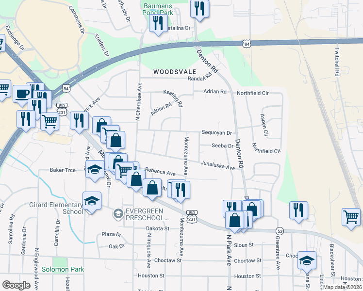 map of restaurants, bars, coffee shops, grocery stores, and more near 1503 Montezuma Avenue in Dothan