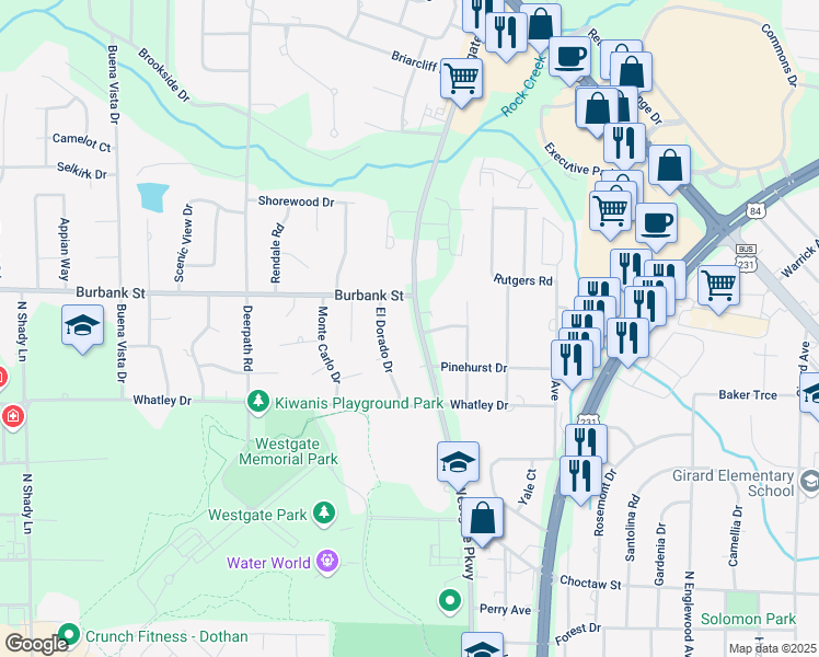 map of restaurants, bars, coffee shops, grocery stores, and more near 921 Westgate Parkway in Dothan