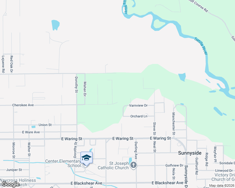 map of restaurants, bars, coffee shops, grocery stores, and more near 2760 Autumn Ridge Lane in Waycross