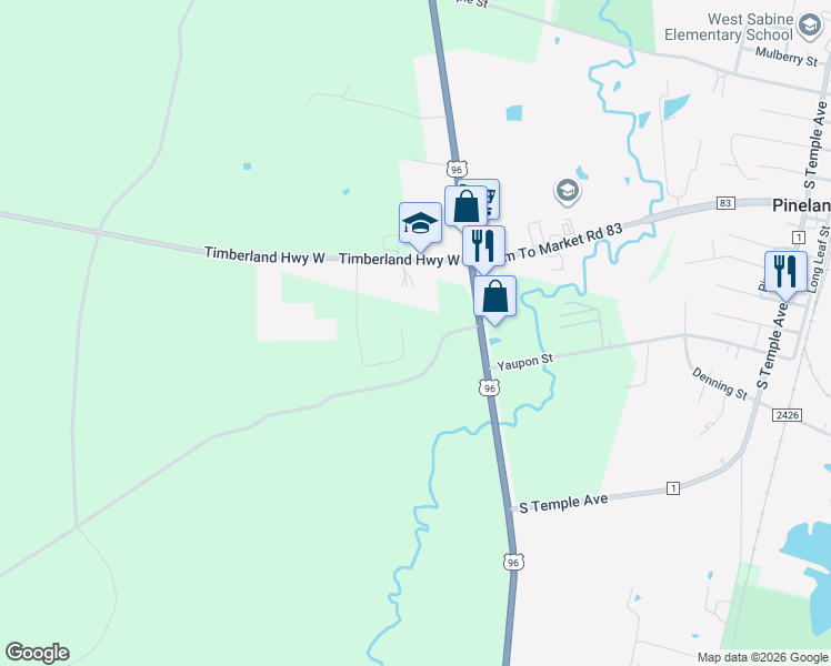 map of restaurants, bars, coffee shops, grocery stores, and more near 222 Pine Valley Drive in Pineland