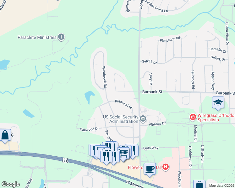 map of restaurants, bars, coffee shops, grocery stores, and more near 328 Kirkwood Drive in Dothan