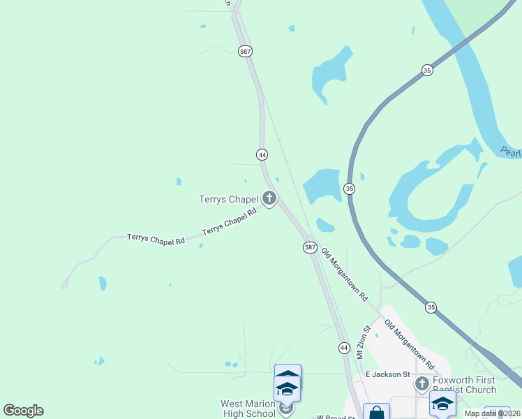 map of restaurants, bars, coffee shops, grocery stores, and more near 15 Terrys Chapel Road in Foxworth