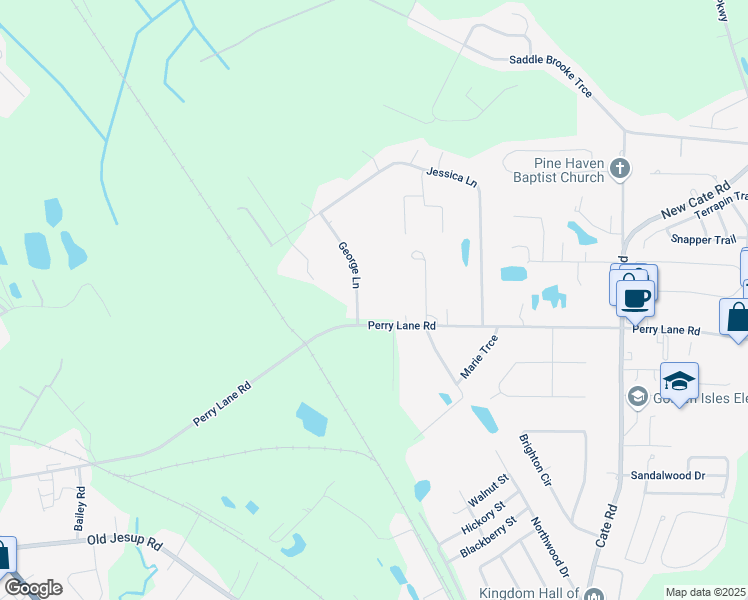 map of restaurants, bars, coffee shops, grocery stores, and more near 102 George Lane in Brunswick