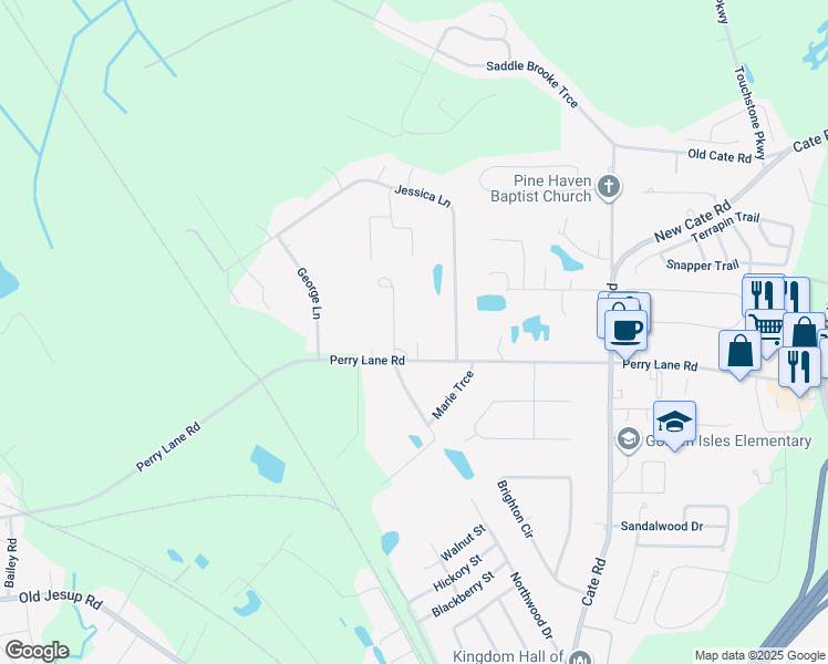 map of restaurants, bars, coffee shops, grocery stores, and more near 104 Grace Court in Brunswick