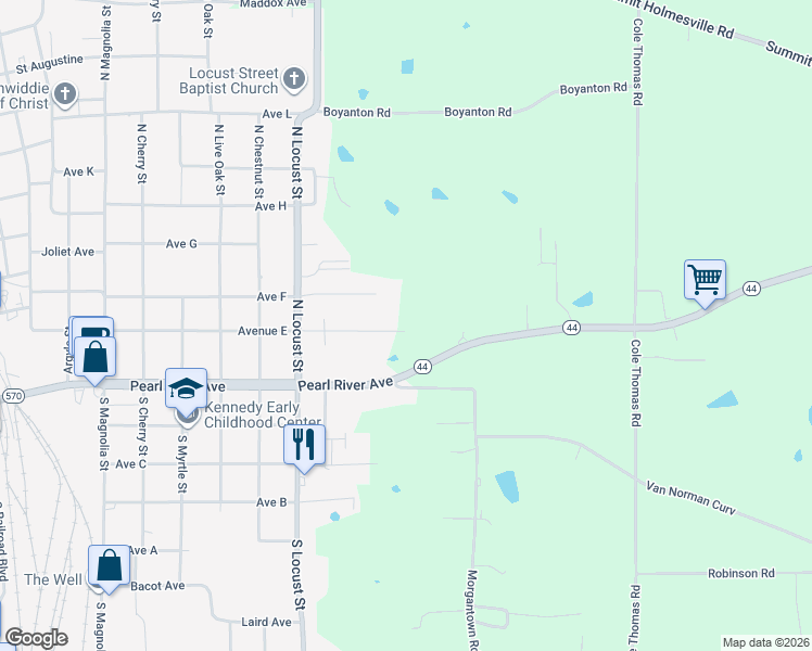 map of restaurants, bars, coffee shops, grocery stores, and more near 1013 Avenue East Extension in McComb