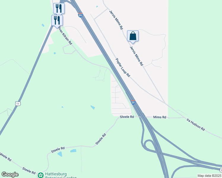map of restaurants, bars, coffee shops, grocery stores, and more near 63 Sullivan Kilrain Road in Hattiesburg