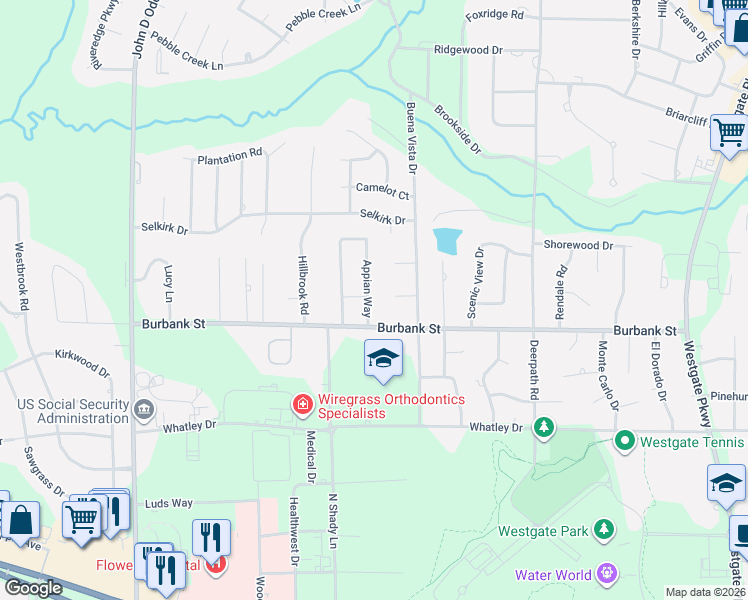 map of restaurants, bars, coffee shops, grocery stores, and more near 1105 Appian Way in Dothan