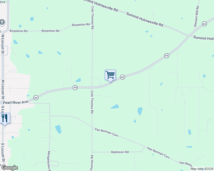 map of restaurants, bars, coffee shops, grocery stores, and more near 1138 Mississippi 44 in McComb