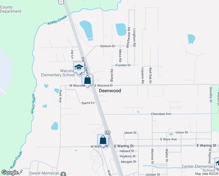 map of restaurants, bars, coffee shops, grocery stores, and more near 120 East Wacona Drive in Waycross