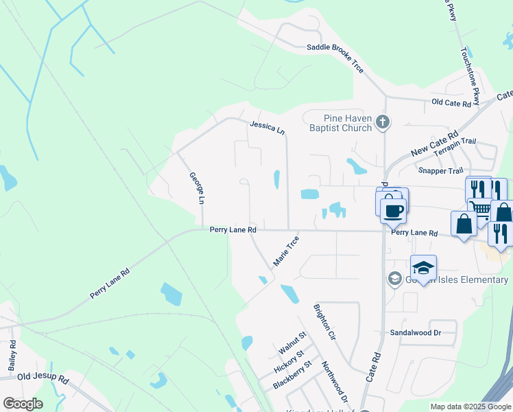 map of restaurants, bars, coffee shops, grocery stores, and more near 104 Grace Court in Brunswick