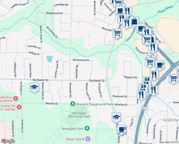map of restaurants, bars, coffee shops, grocery stores, and more near 1105 Strathmore Avenue in Dothan