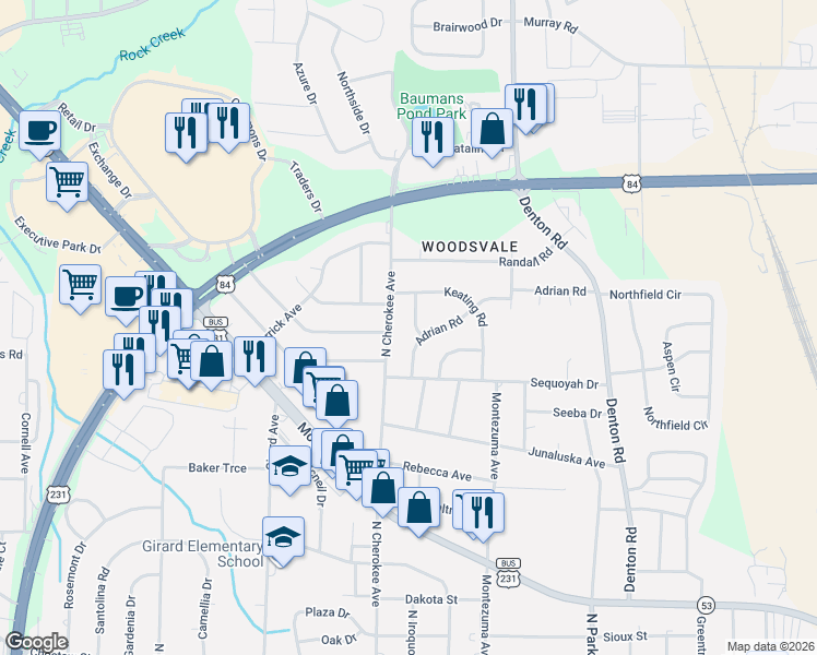 map of restaurants, bars, coffee shops, grocery stores, and more near 1509 Adrian Road in Dothan