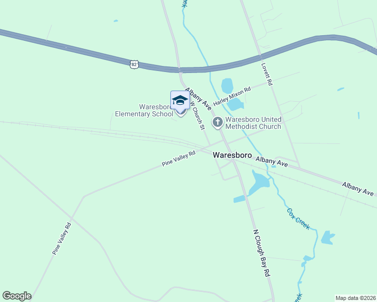 map of restaurants, bars, coffee shops, grocery stores, and more near 4427 Pine Valley Road in Waycross